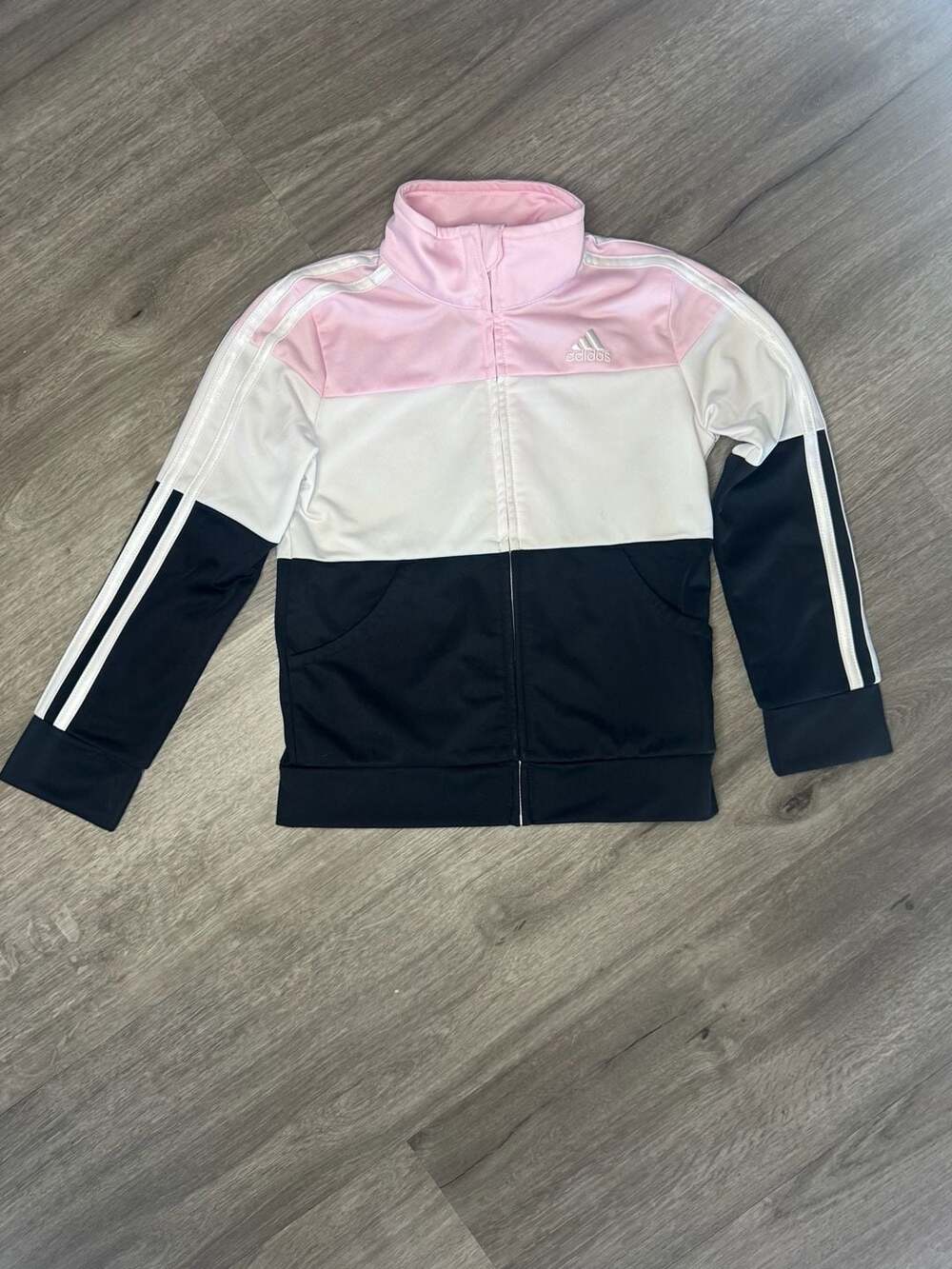 Adidas Girls Pink White Black Full Zip Tricot Track Jacket Size 6